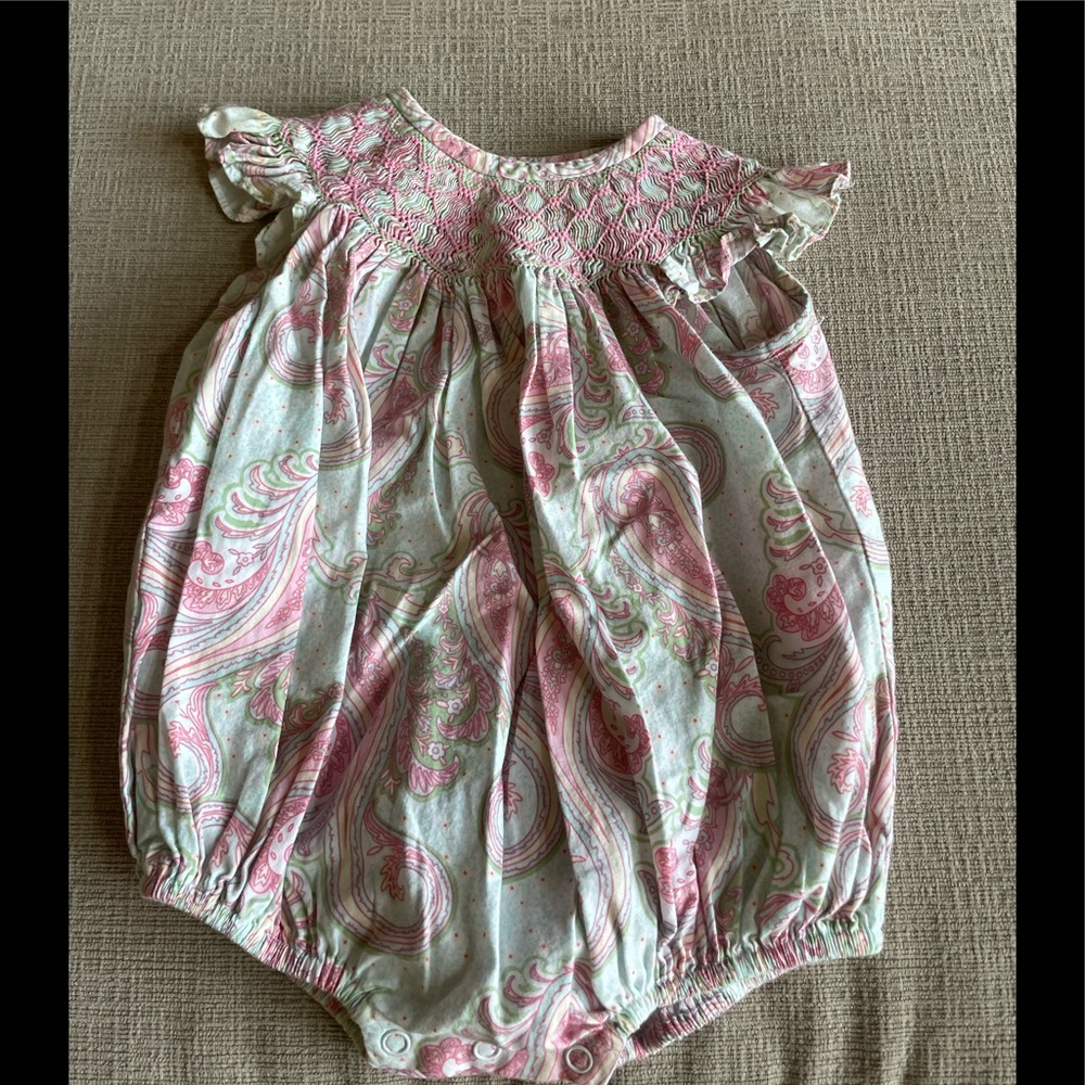 Smocked Pink Paisley Baby One-Piece Romper